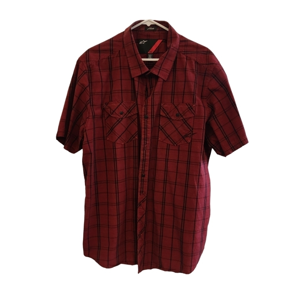ALPINESTARS Red Plaid Short Sleeve Button Down Shirt Alpine Stars Motocross